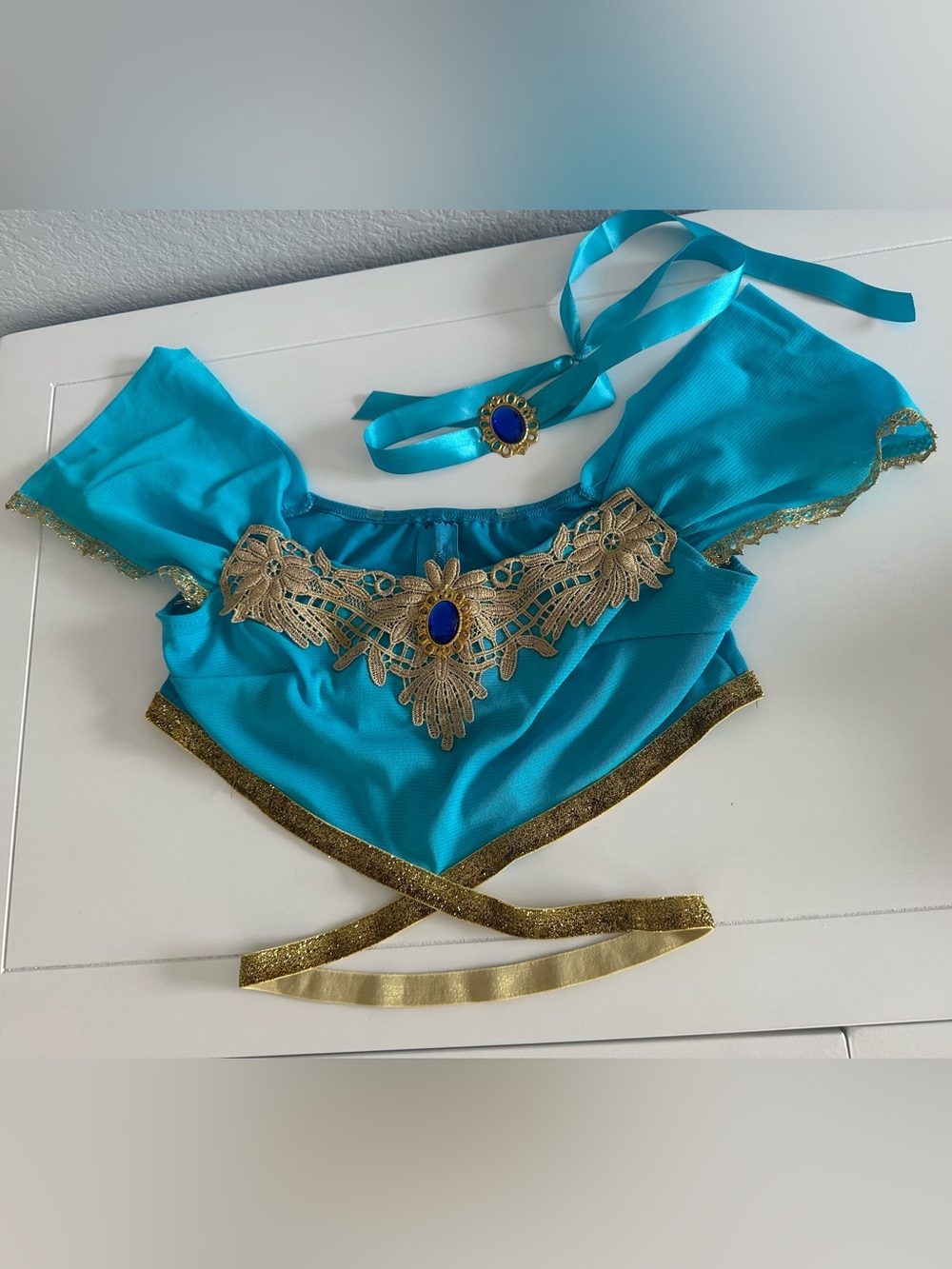 Halloween,Leg Avenue Sexy Princess Jasmine Costume Turquoise Gold 3 Piece